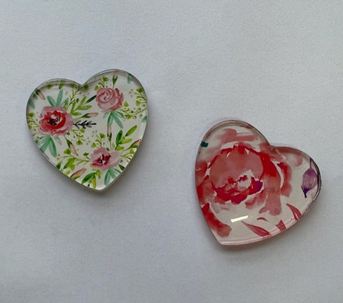 Heart Shaped Floral Fridge Magnets / Memo Holder - Pack of 16 with display board