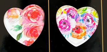 Heart Shaped Floral Fridge Magnets / Memo Holder - Pack of 16 with display board